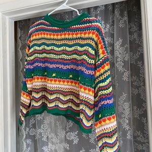 VRG GRL - Rainbow Stripe Crochet Knit Sweater - Brand New!
